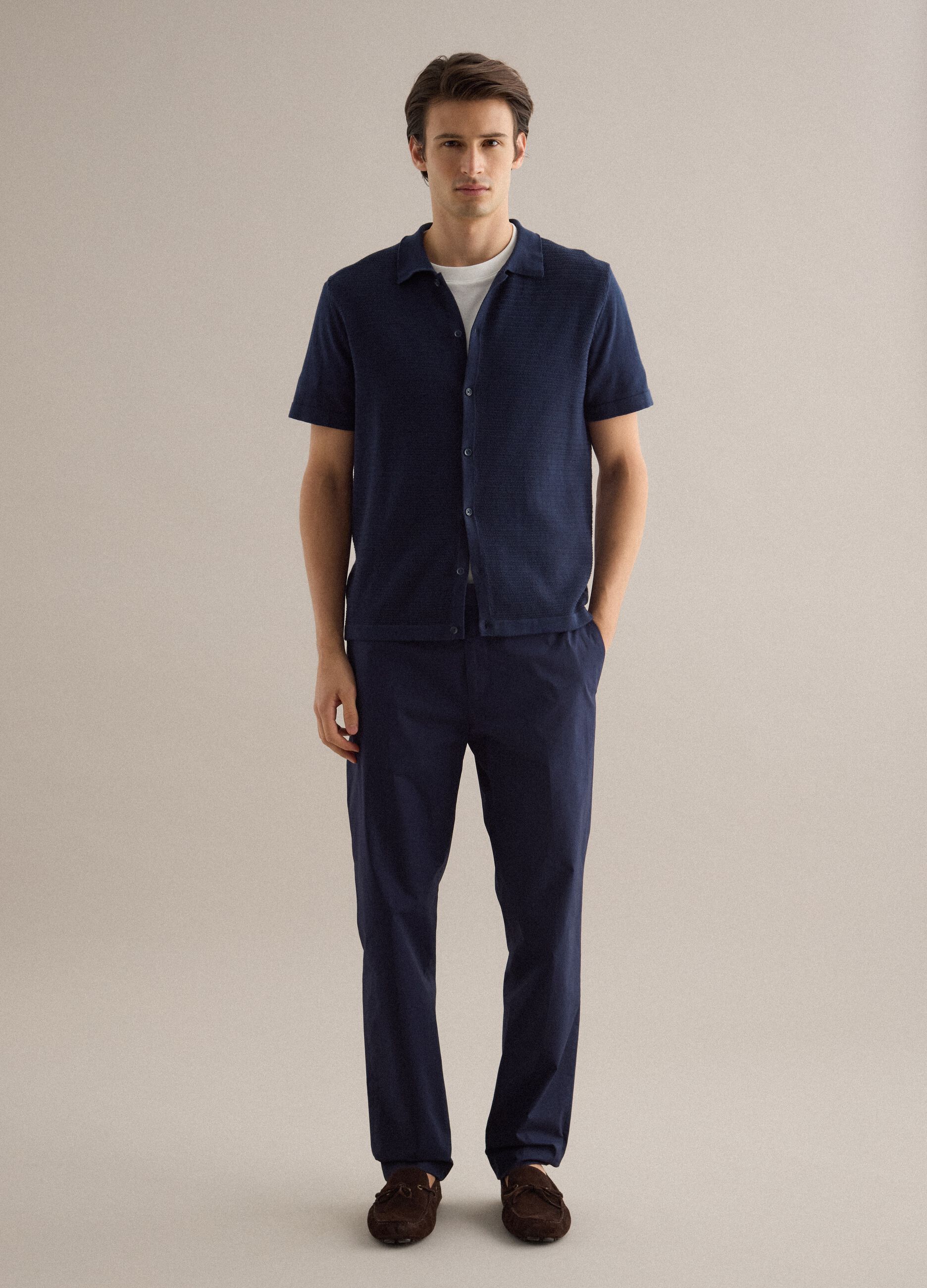 Blue Regular Fit Stretch Cotton Trousers