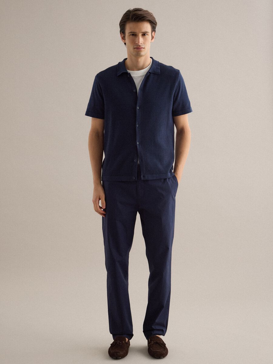 Pantaloni in cotone elasticizzato blu regular fit_0