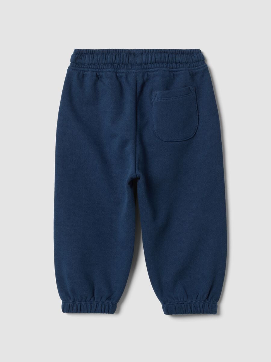 Pantaloni jogger blu in puro cotone con vita elasticizzata per bimbo_1