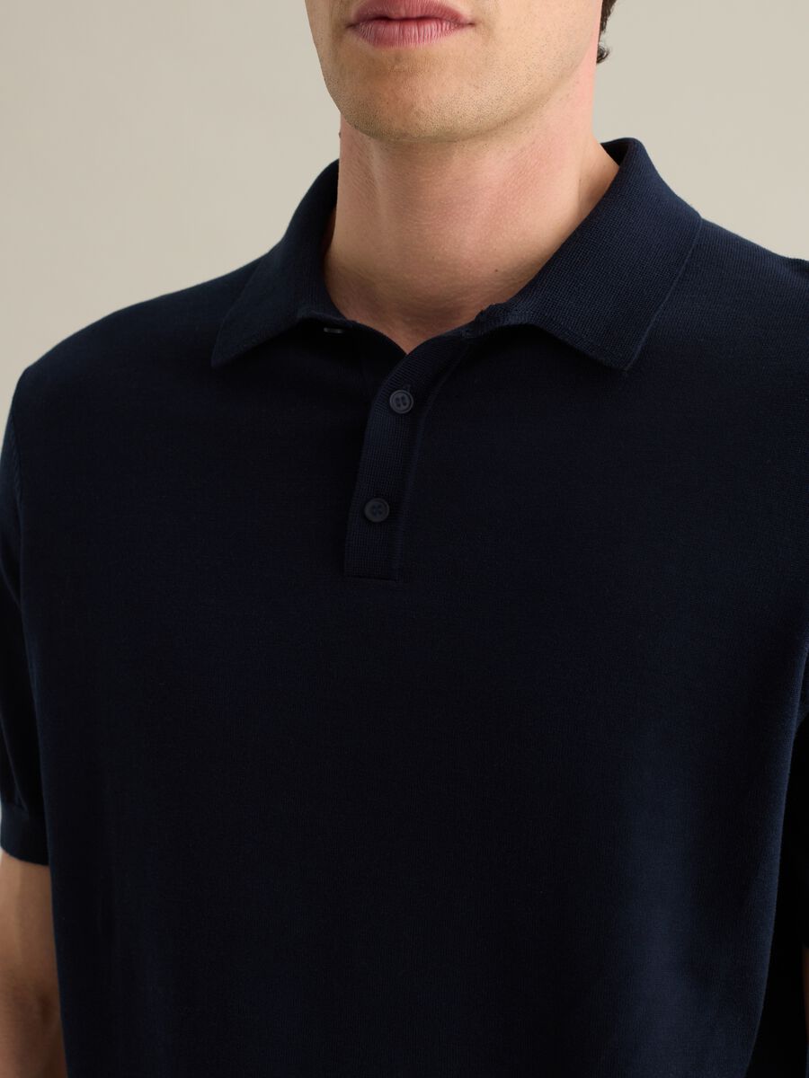 Navy blue polo in cotton, silk and linen_2