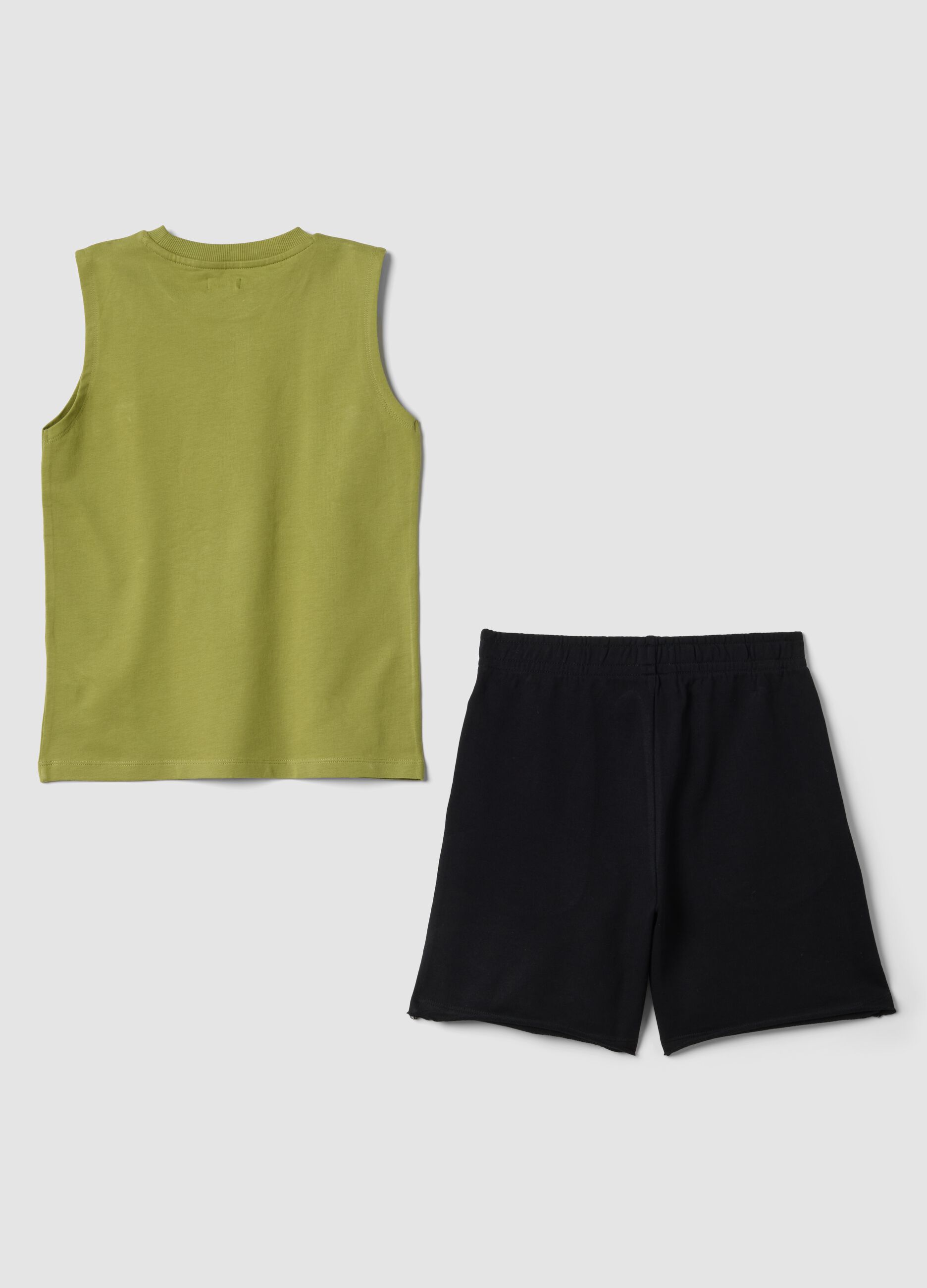 Green and blue pure cotton set with vest top and shorts