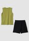 Green and blue pure cotton set with vest top and shorts_1