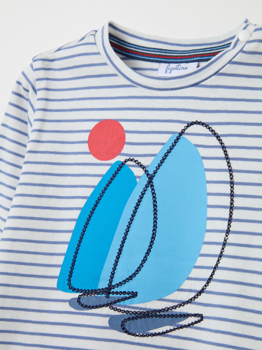 Striped cotton T-shirt with sail boat print_2