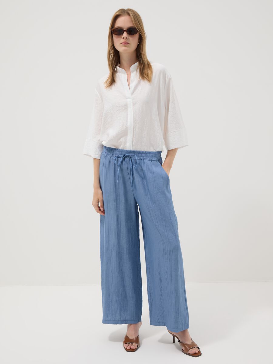 Pantaloni azzurri palazzo in misto viscosa regular fit_0