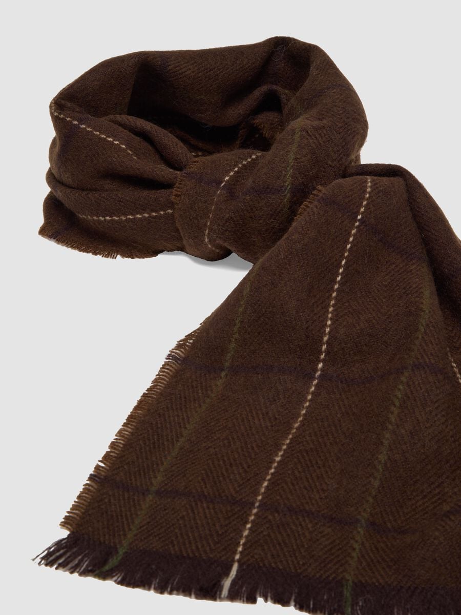 Chocolate brown checked scarf with fringes_1