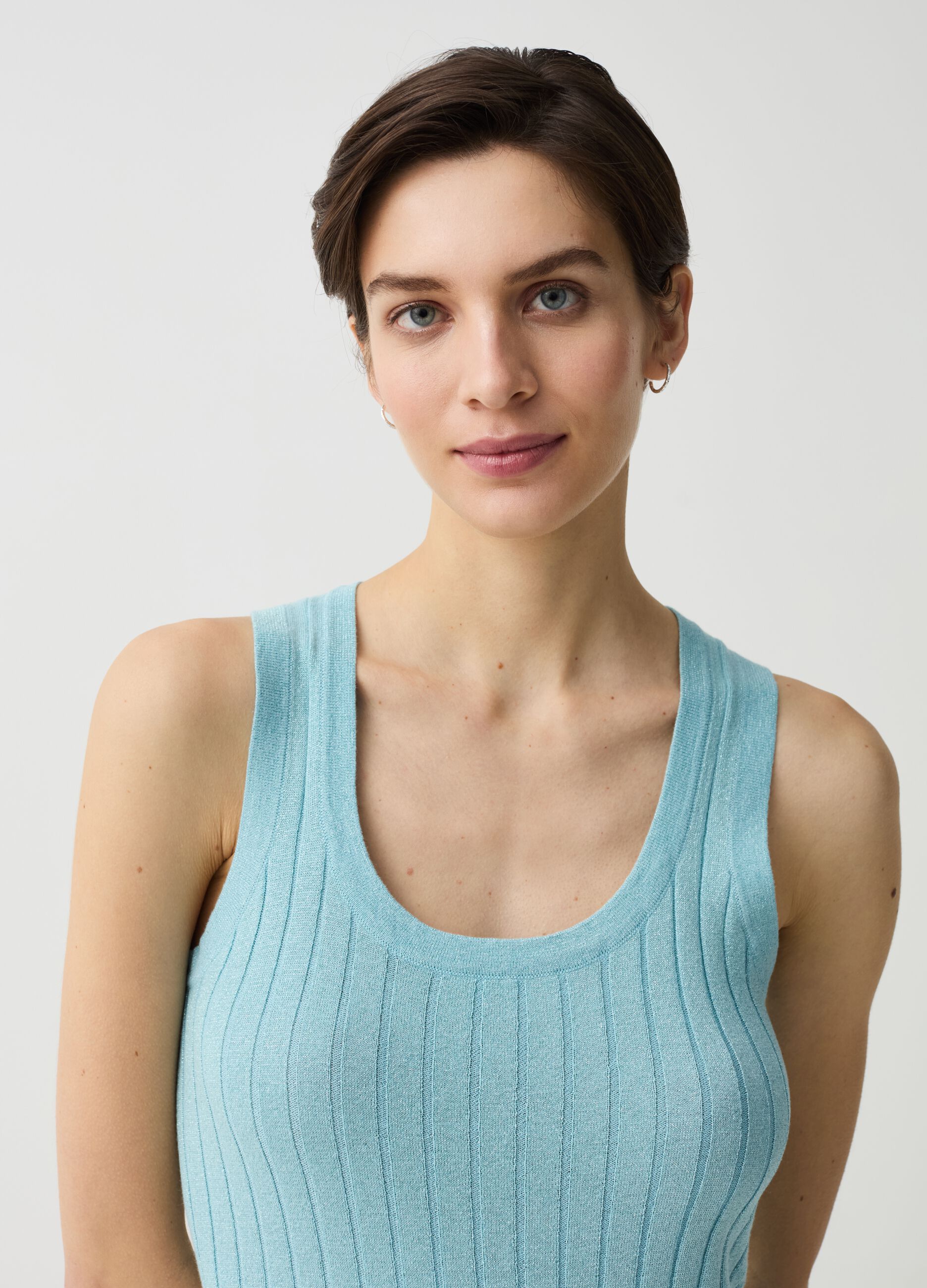 Flat ribbed tank top with lurex