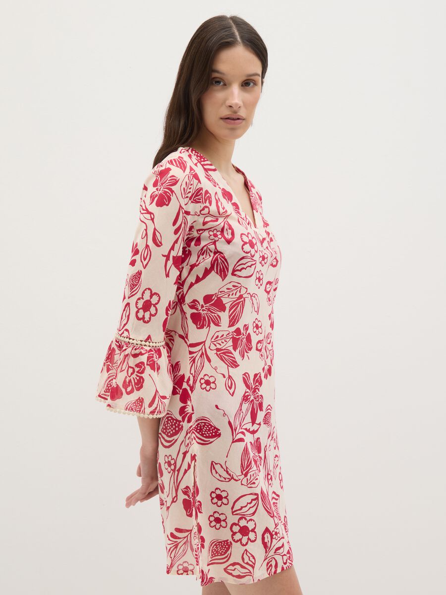 Women’s short dress in 100% multicoloured cotton with floral print_1