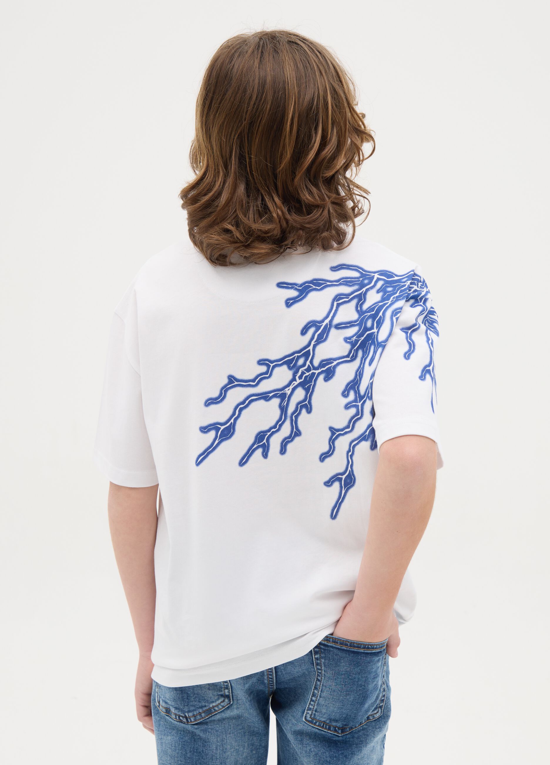 T-shirt in cotone con stampa "Crush" e fulmini 