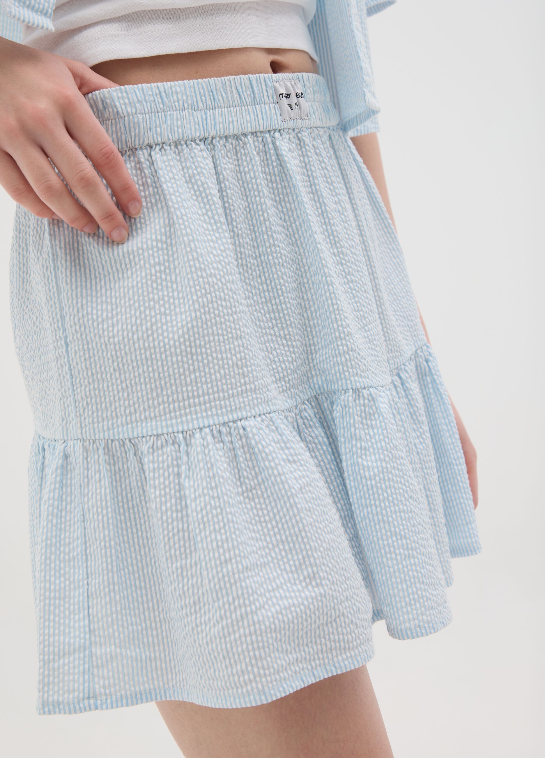 Gonna mini da donna in puro cotone azzurro regular fit