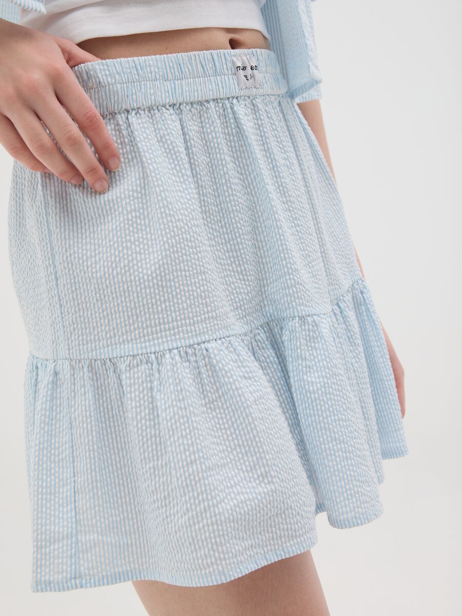 Sky blue seersucker frilled mini skirt in pure cotton_2