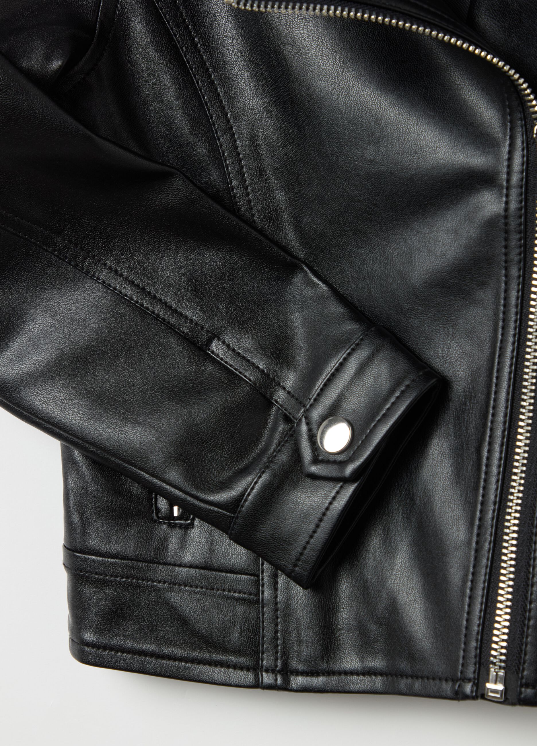 Glossy-effect biker jacket with zip