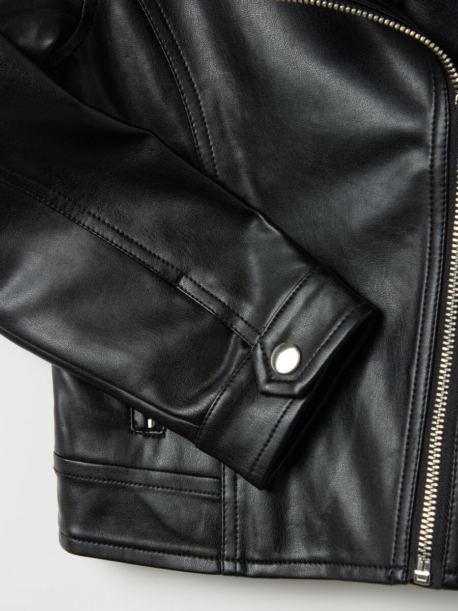 Glossy-effect biker jacket with zip_3