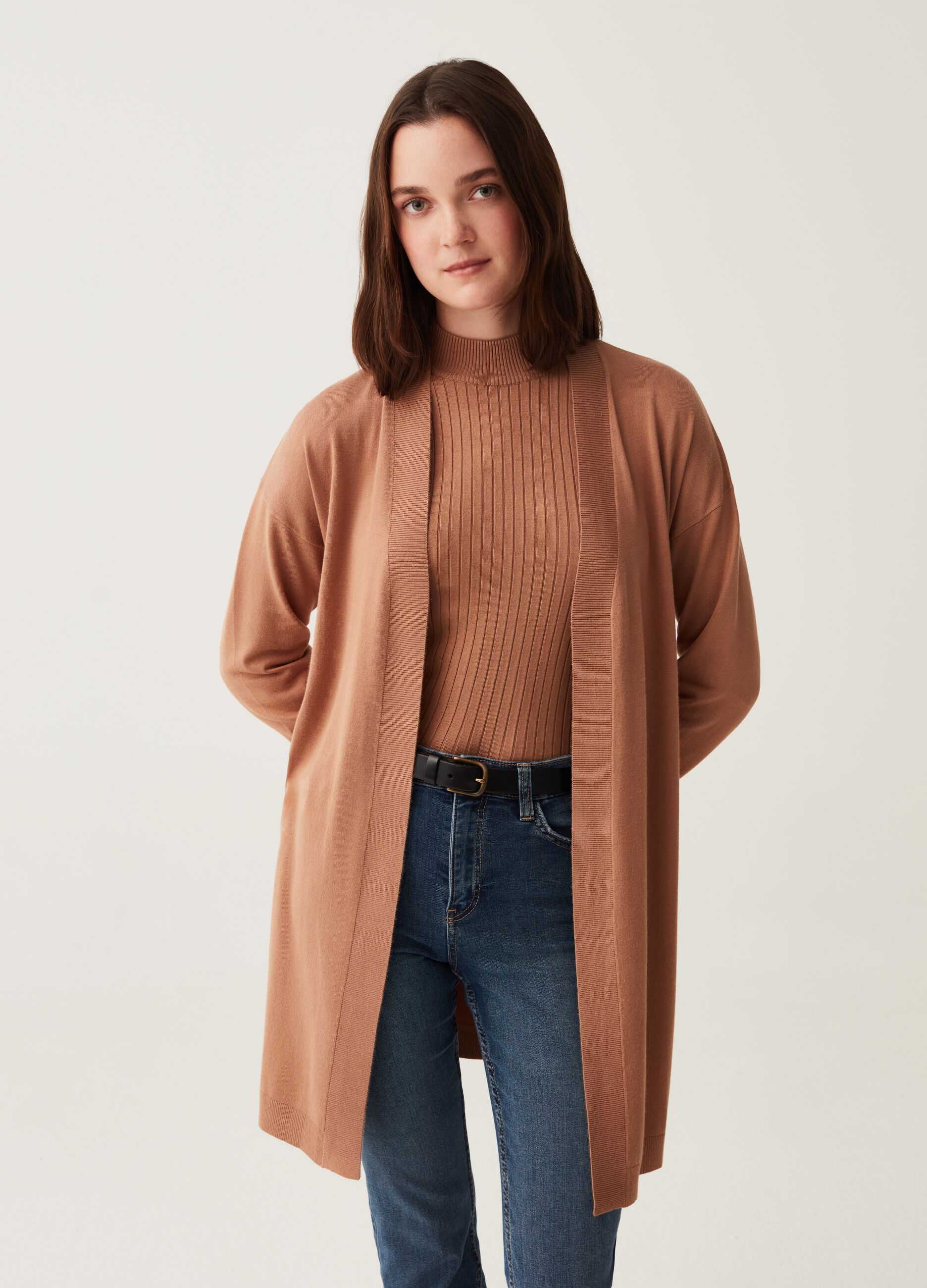 Cardigan lungo aperto con spacchi_0