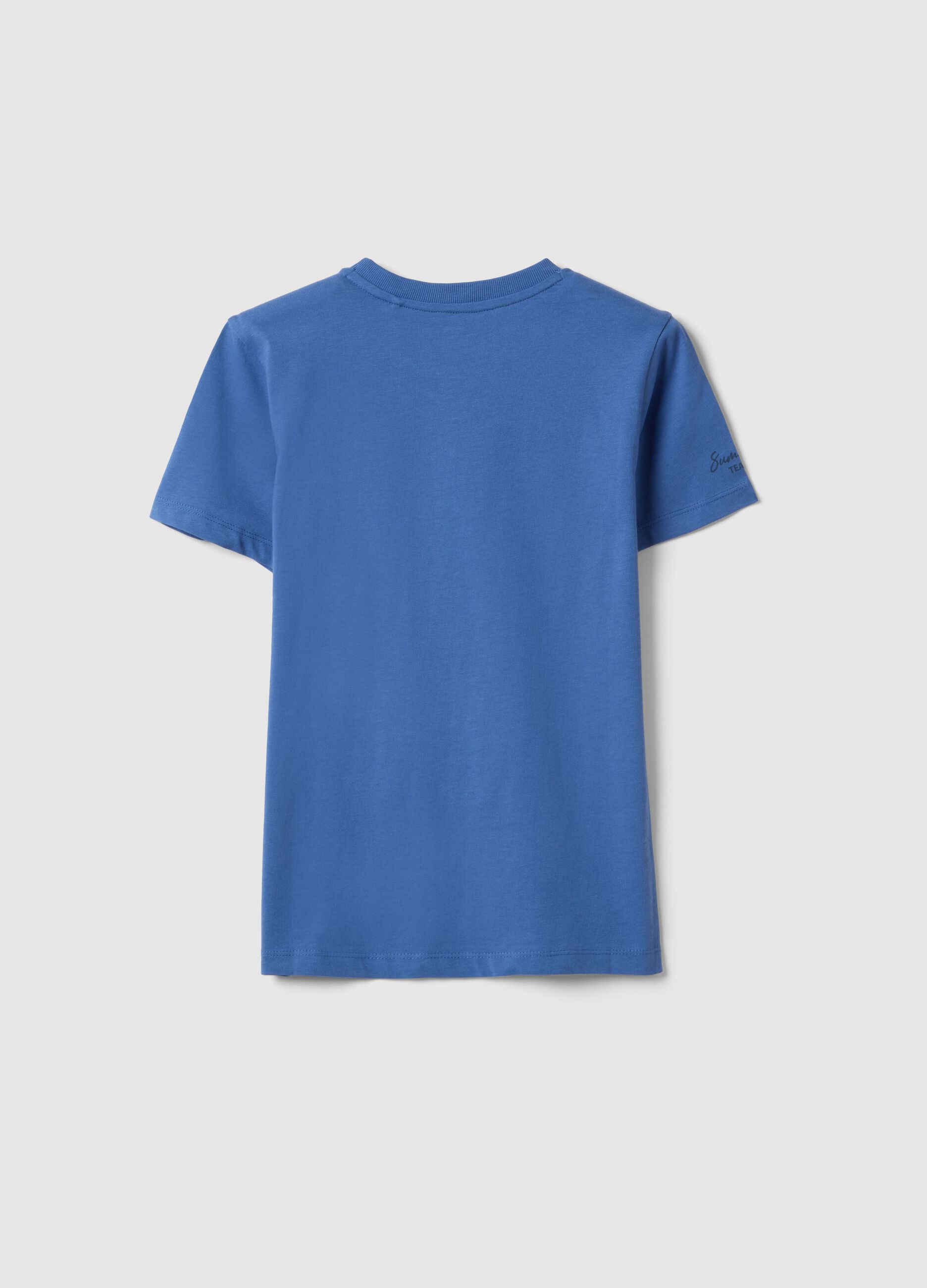 T-shirt in puro cotone blu da ragazzo regular fit con stampa