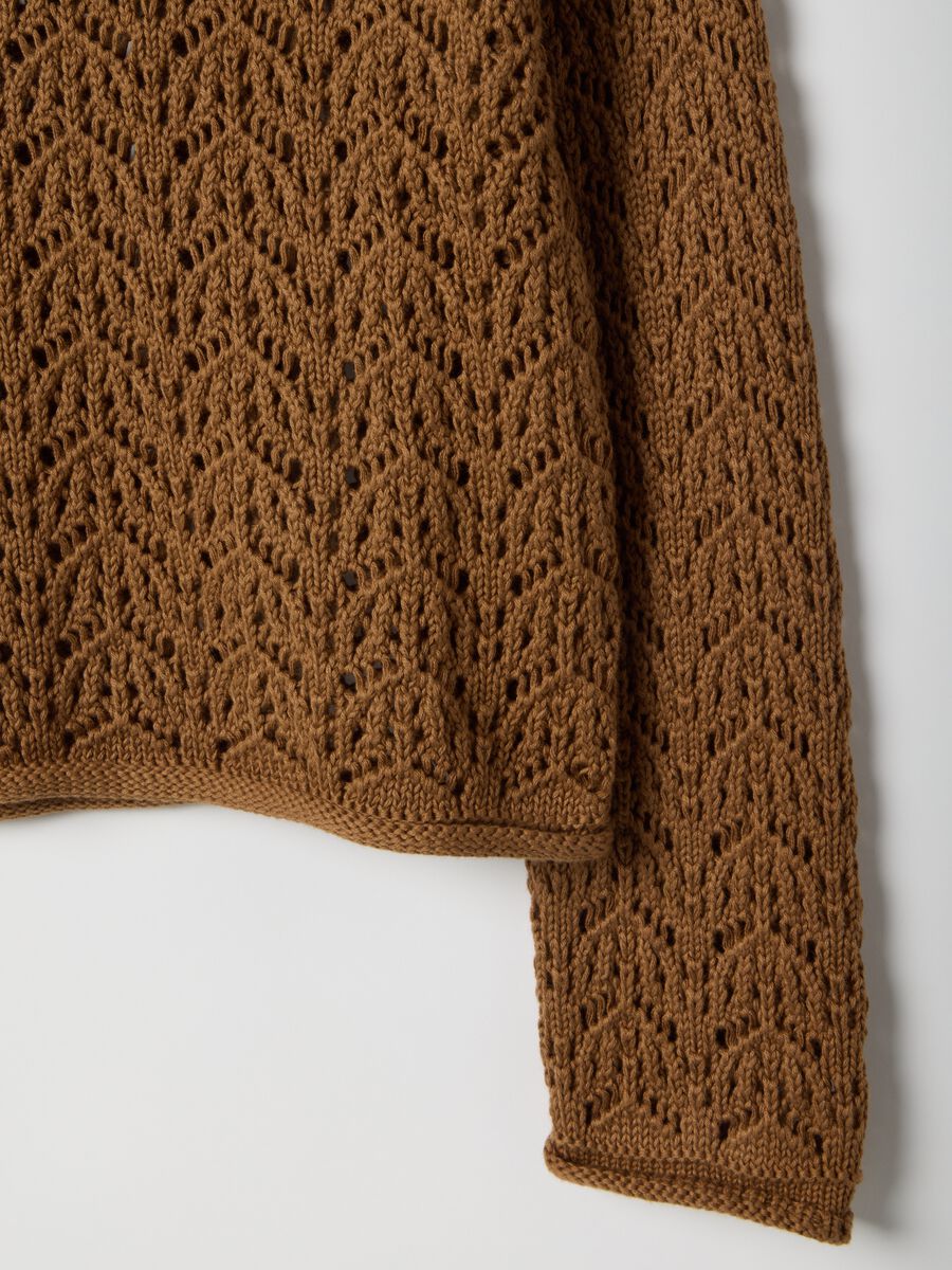 Brown pure cotton jumper with regular fit and perforated design_1