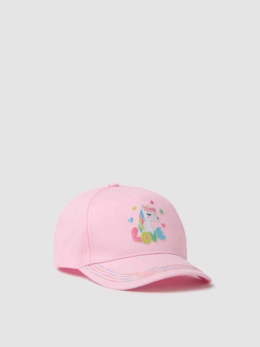 Pink baseball cap with unicorn patch_0