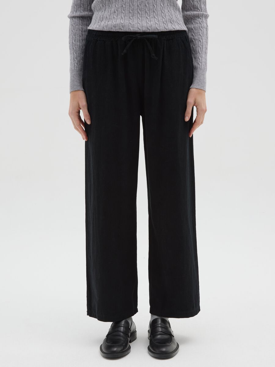 Black pure cotton trousers with elasticated waist_1