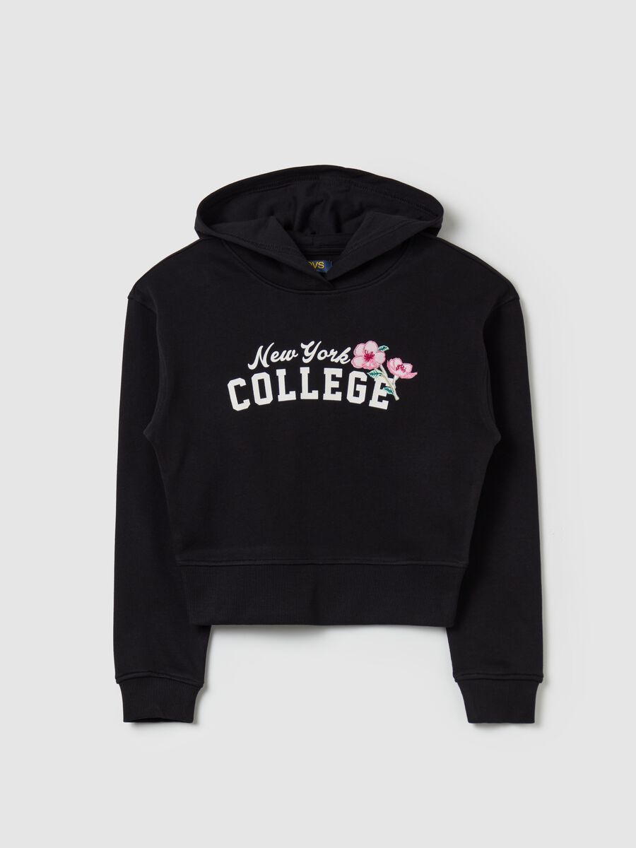 Crop sweatshirt with "New York College" print with embroidery_3