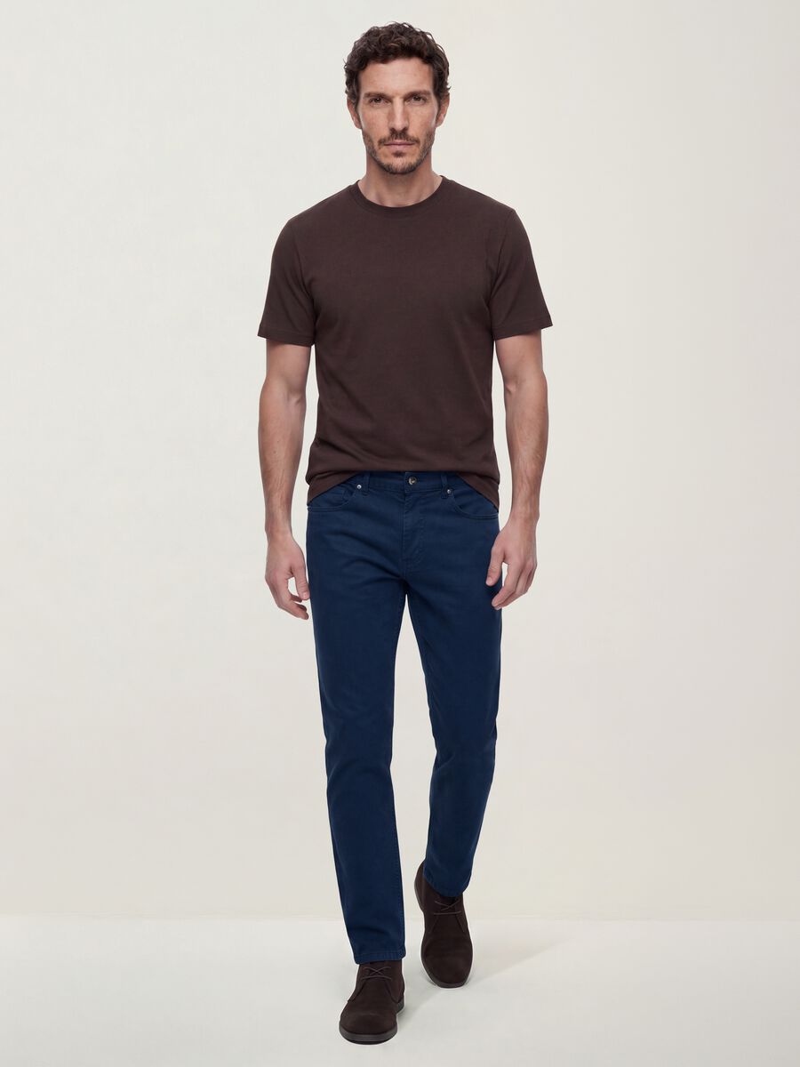 Blue regular-fit stretch cotton twill trousers_0