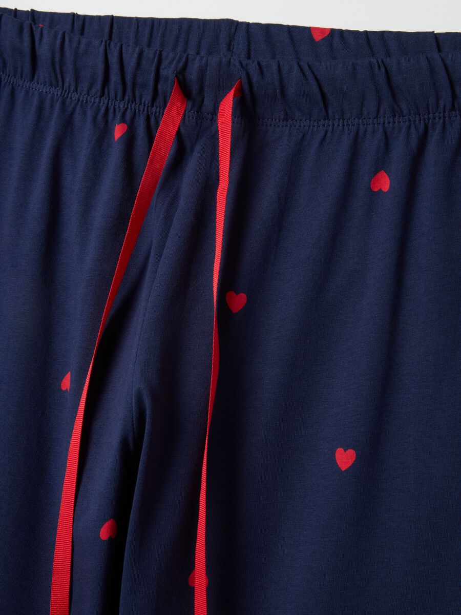 Blue pure cotton regular fit pyjama trousers with little hearts_5
