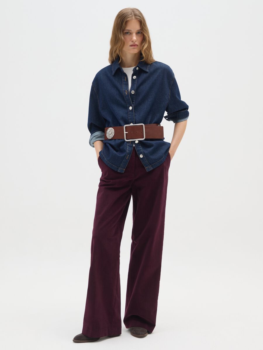 Regular fit red cotton and velvet trousers_0