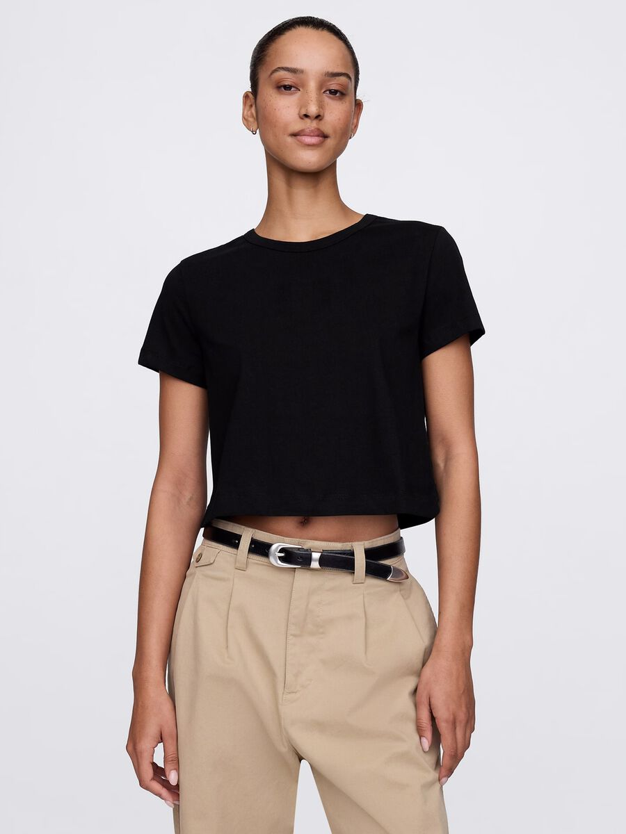 T-shirt cropped nero in cotone_0