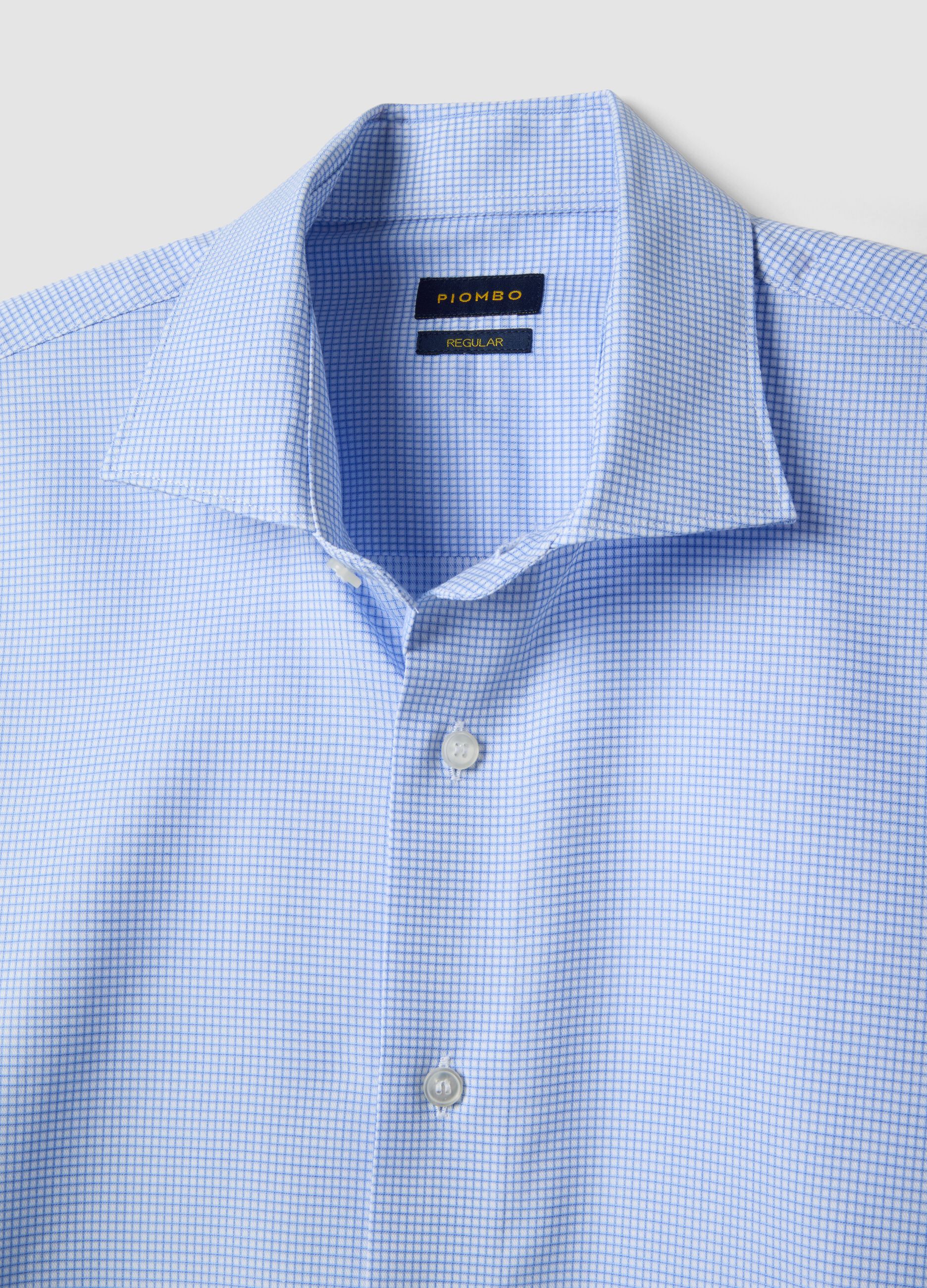 Camicia in puro cotone a quadri bianca e azzurra regular fit easy iron