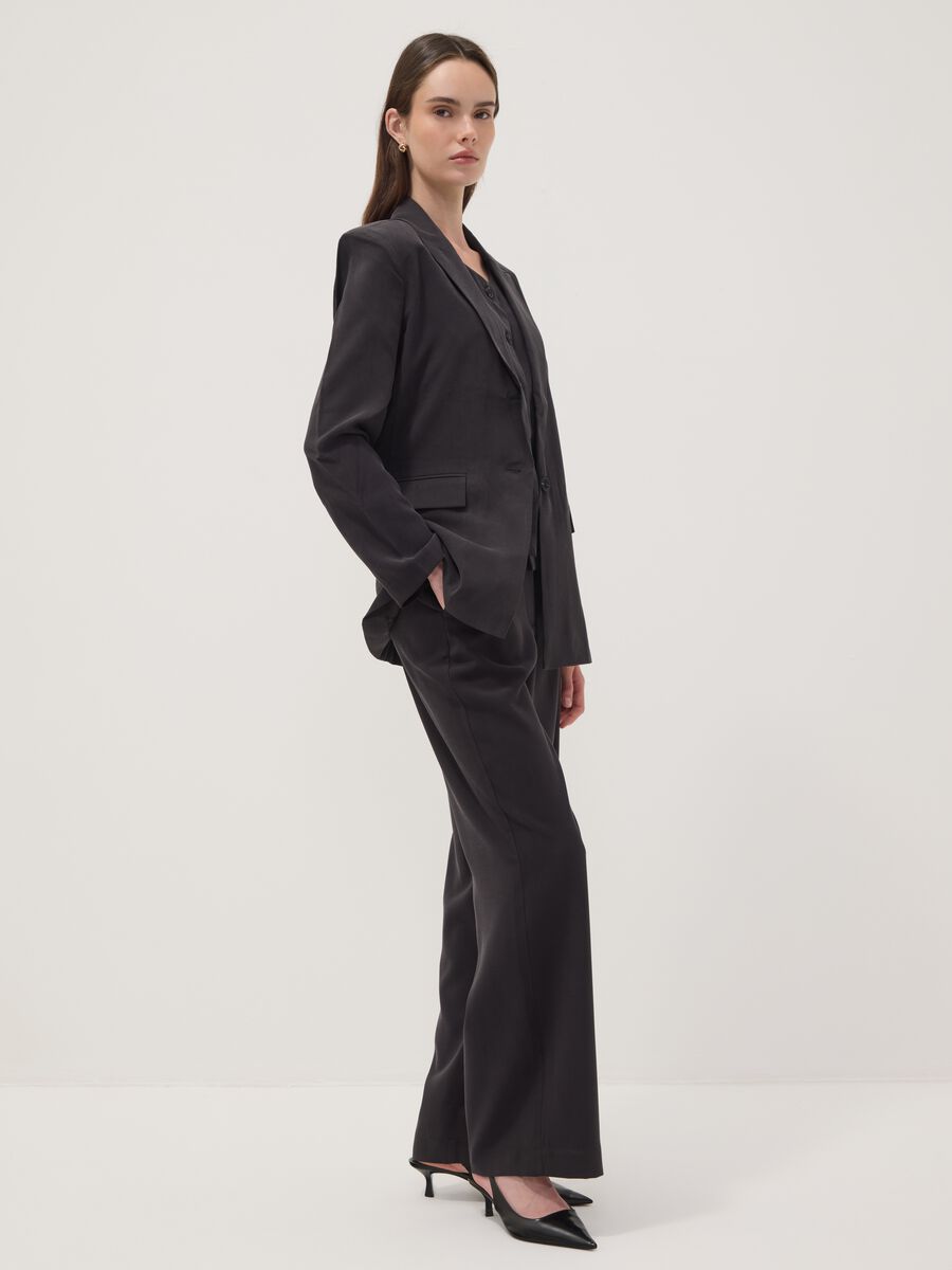 Blazer nero in misto viscosa regular fit_0