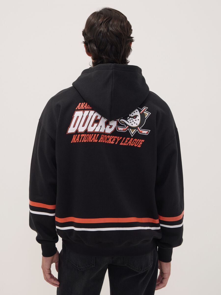 Black cotton-blend hoodie with Anaheim Ducks print_3