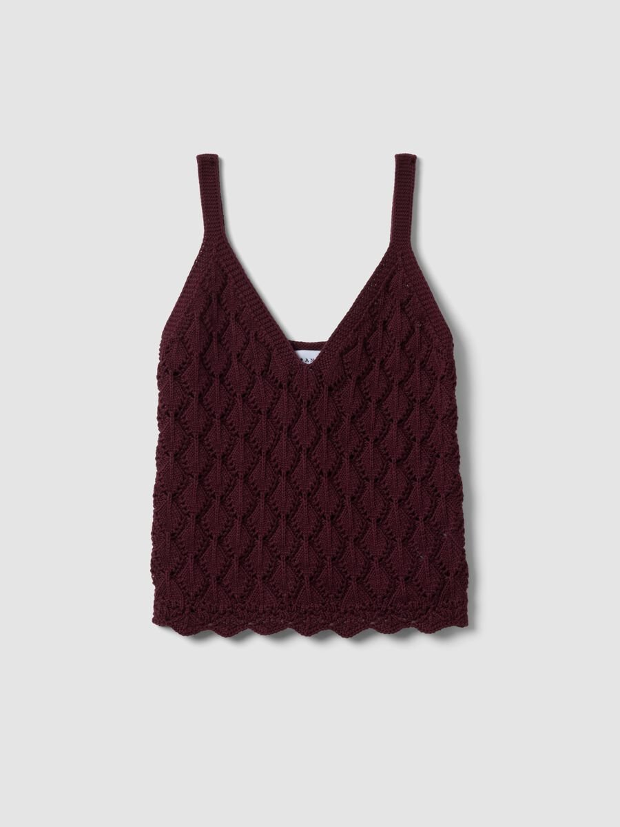 Gilet rosso in crochet di puro cotone regular fit_4