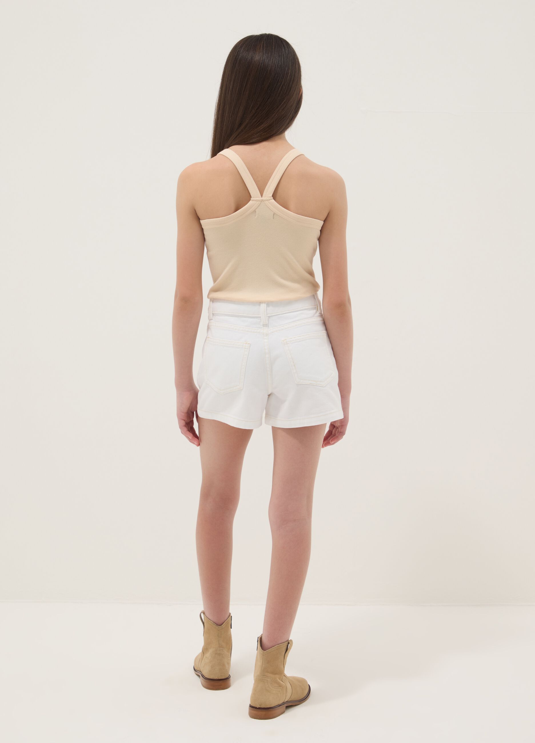 White pure cotton five-pocket shorts