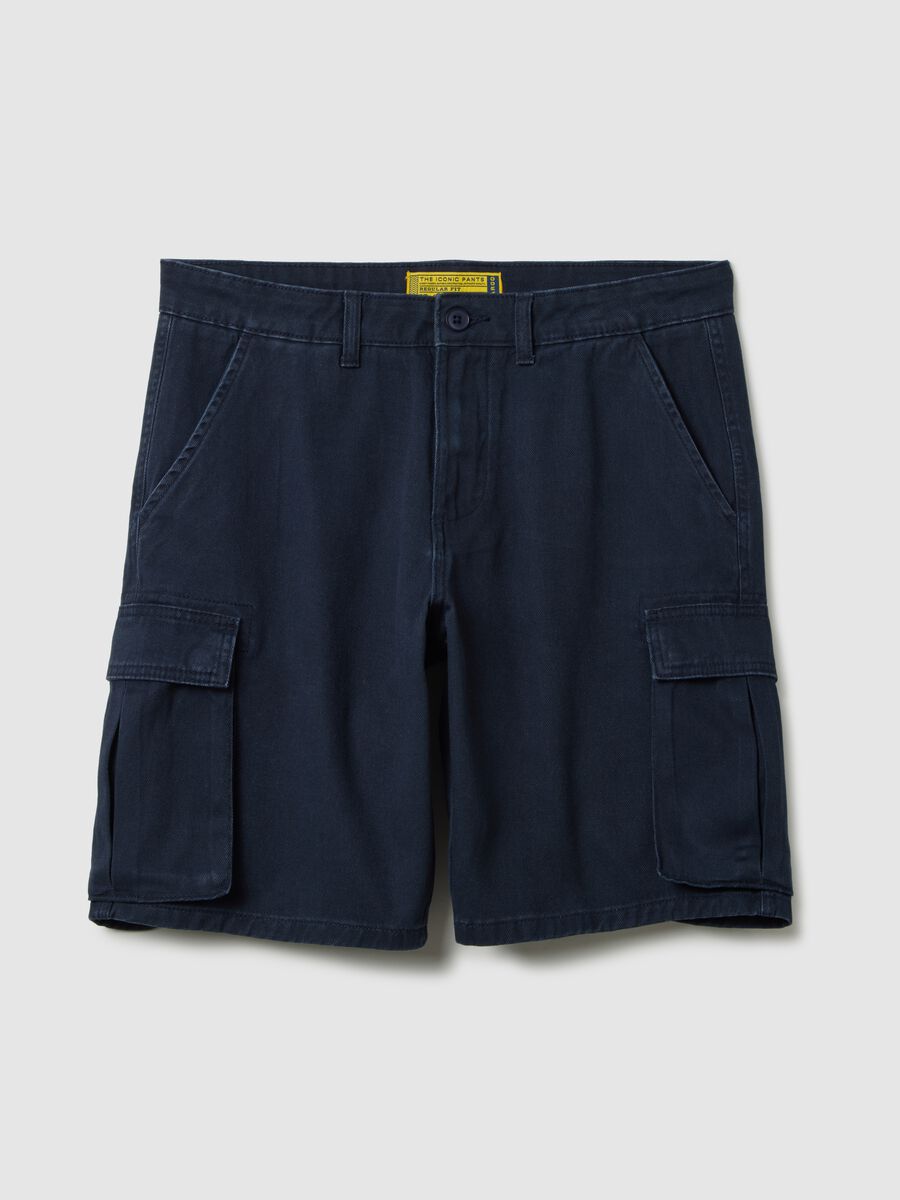 Bermuda da uomo in puro cotone blu regular fit_4