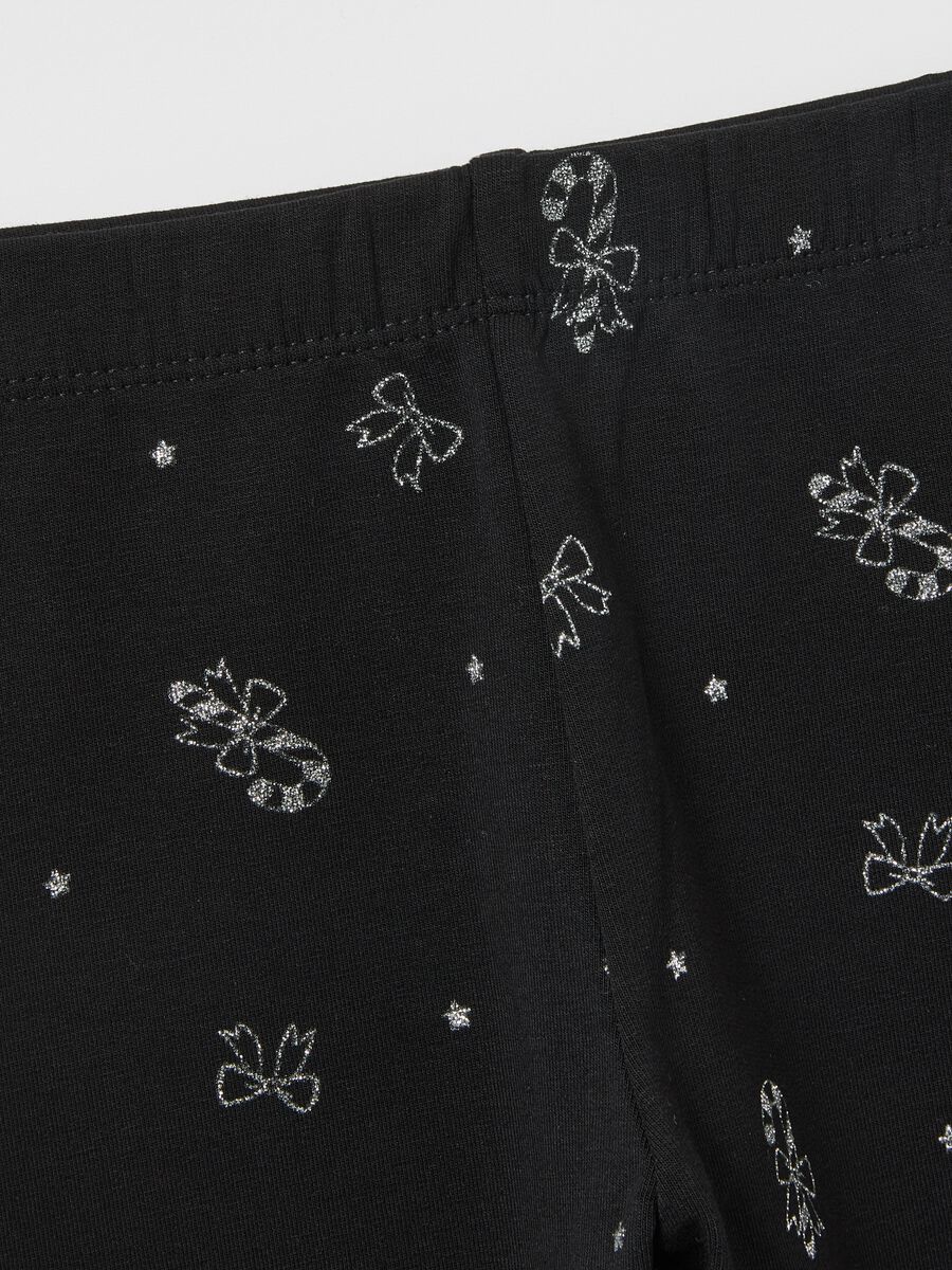 Leggings skinny neri da bambina in cotone elasticizzato con stampe_2