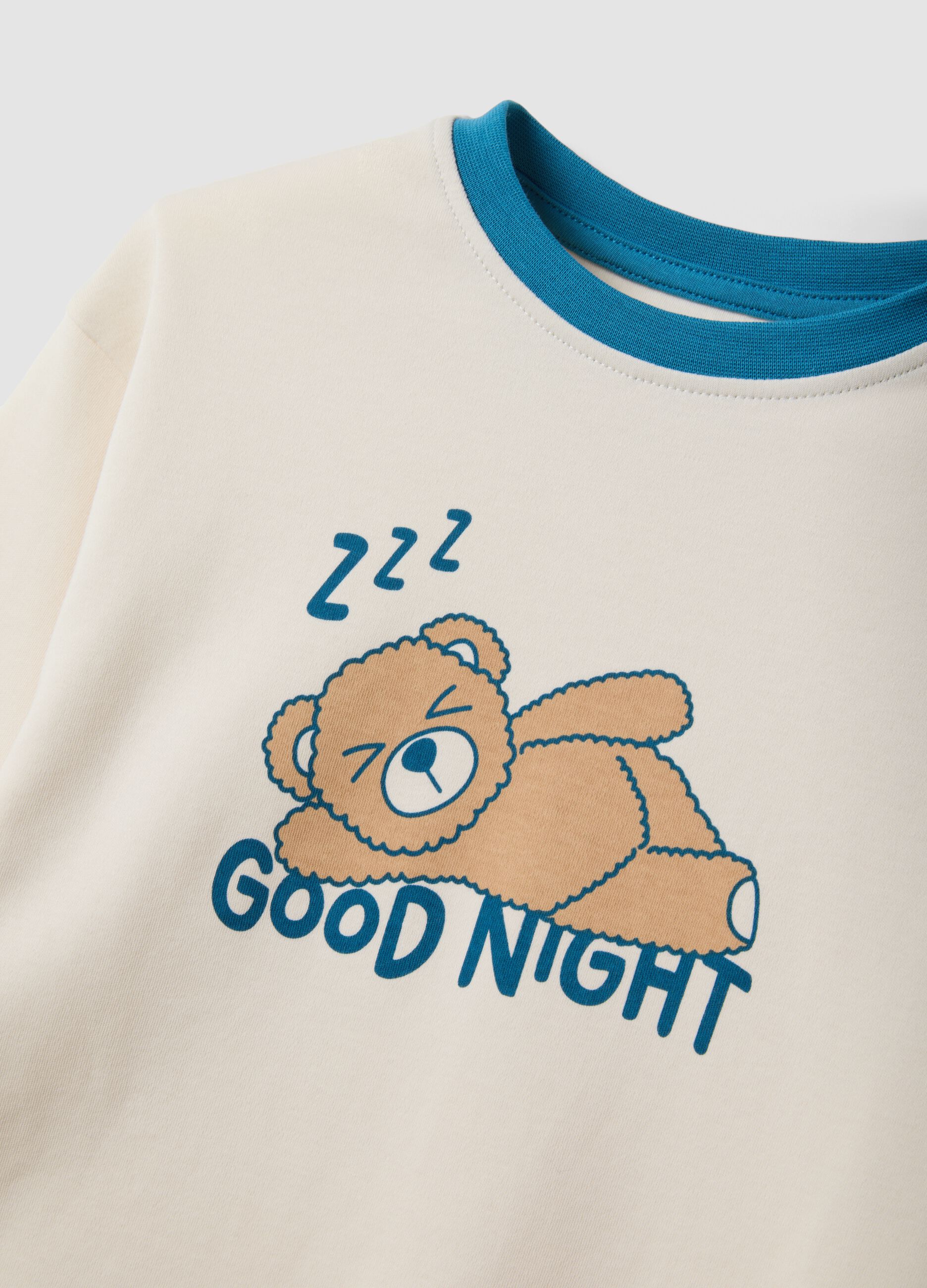 Beige and blue pure organic cotton pyjamas with bear print