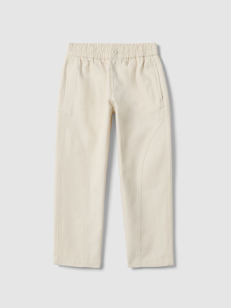 Kids' Beige Regular Fit Pure Cotton Trousers_0
