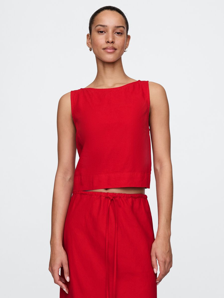 Red Linen and Viscose Tank Top_0