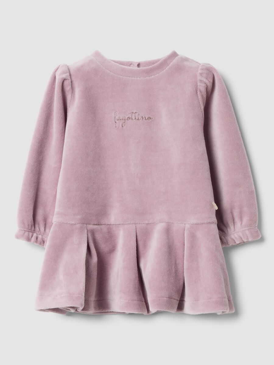 Mauve purple organic cotton-blend dress with embroidery and ruffle hem_0