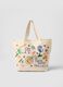 Beige pure cotton shopper bag with embroidery_0