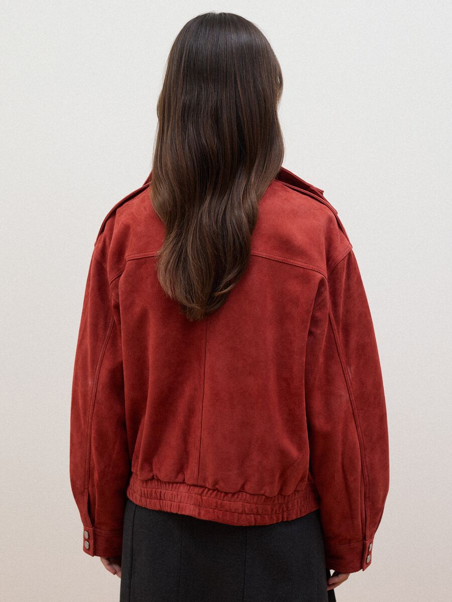 Bomber rosso in vera pelle con zip e bottoni regular fit_3
