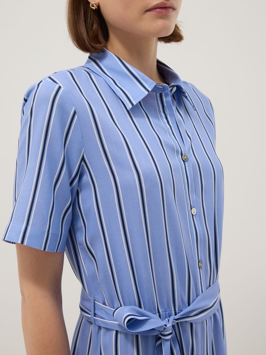 Pure viscose multicolour striped regular fit dress with belt_3