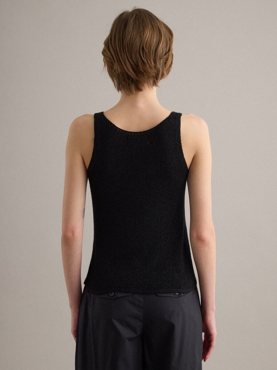 Black viscose-blend glitter tank top, regular fit_2