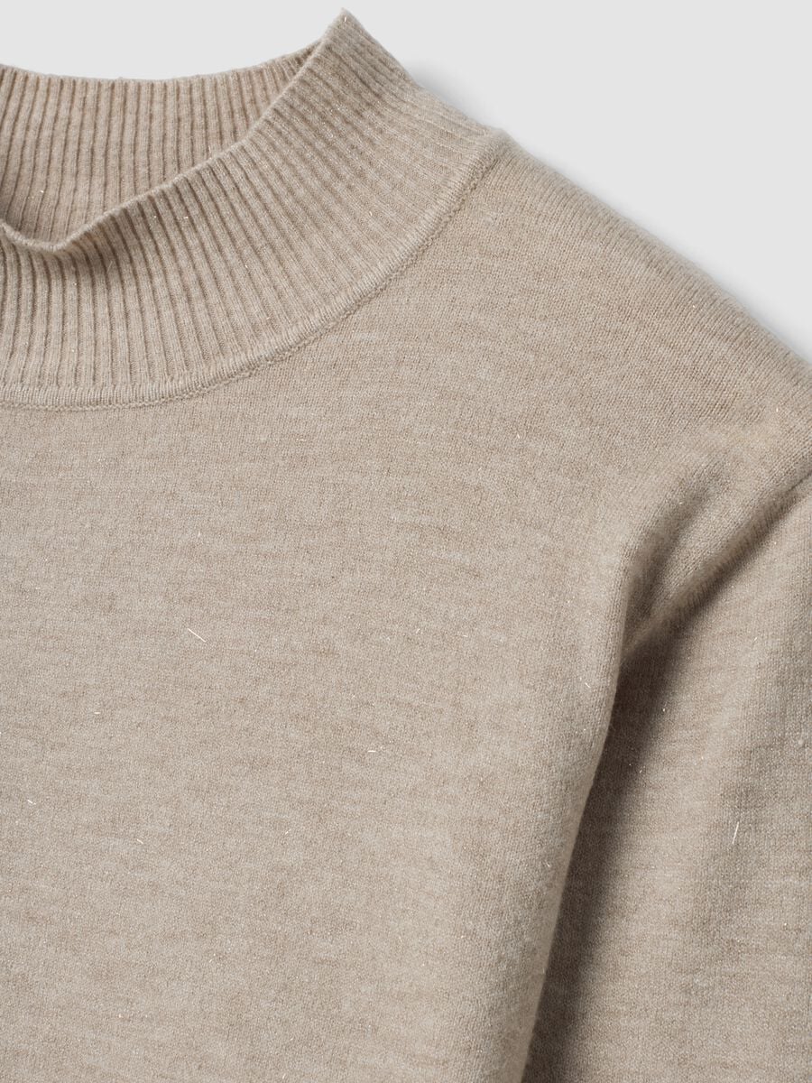 Beige viscose-blend jumper with high neck, regular fit_1