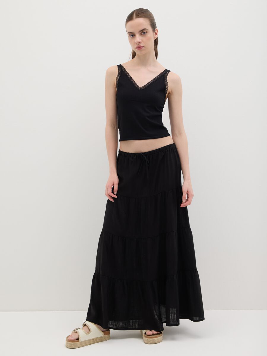 Women's black viscose blend long skirt_0