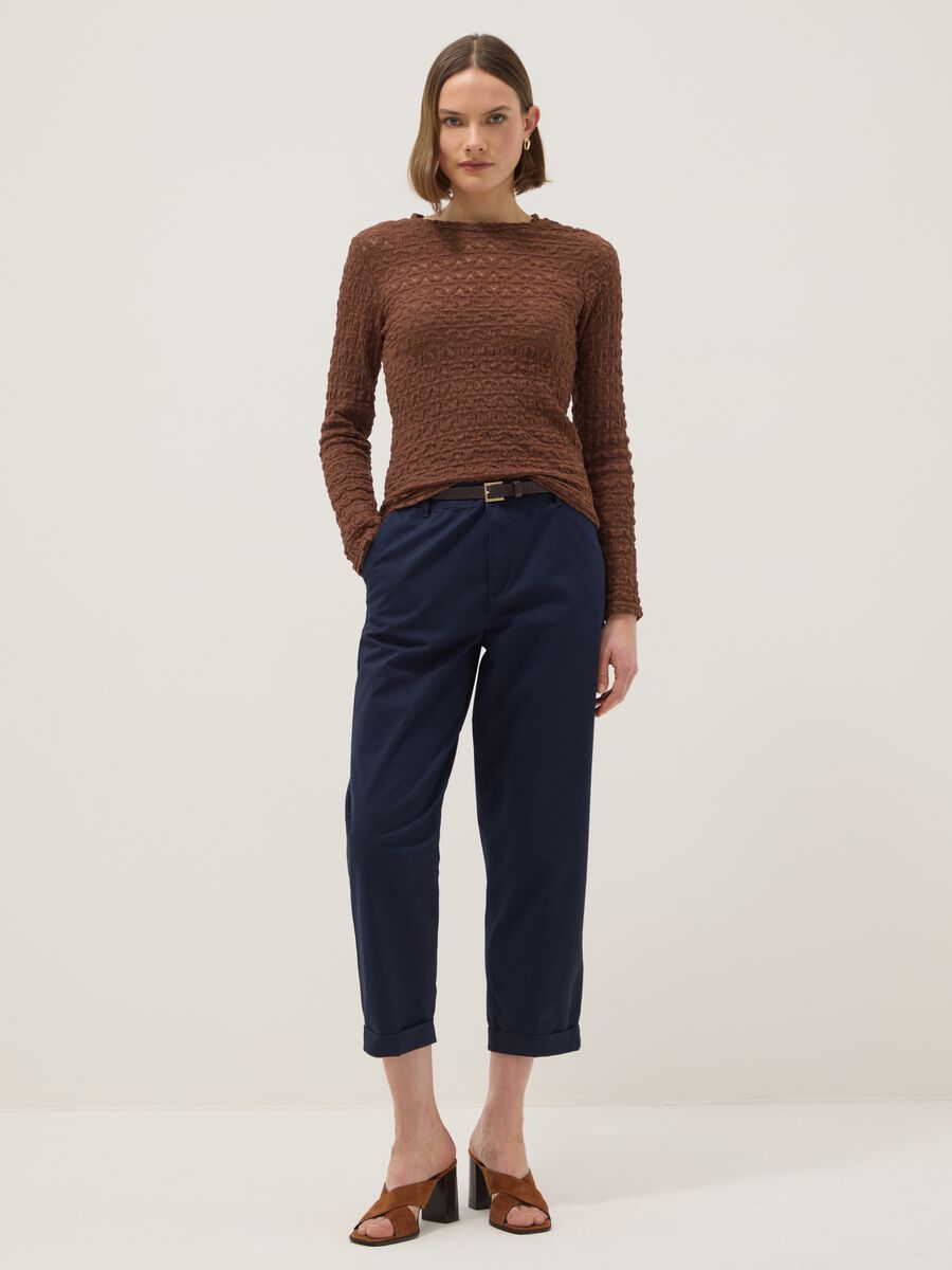 Brown cotton and viscose blend sweater regular fit with knit texture_2