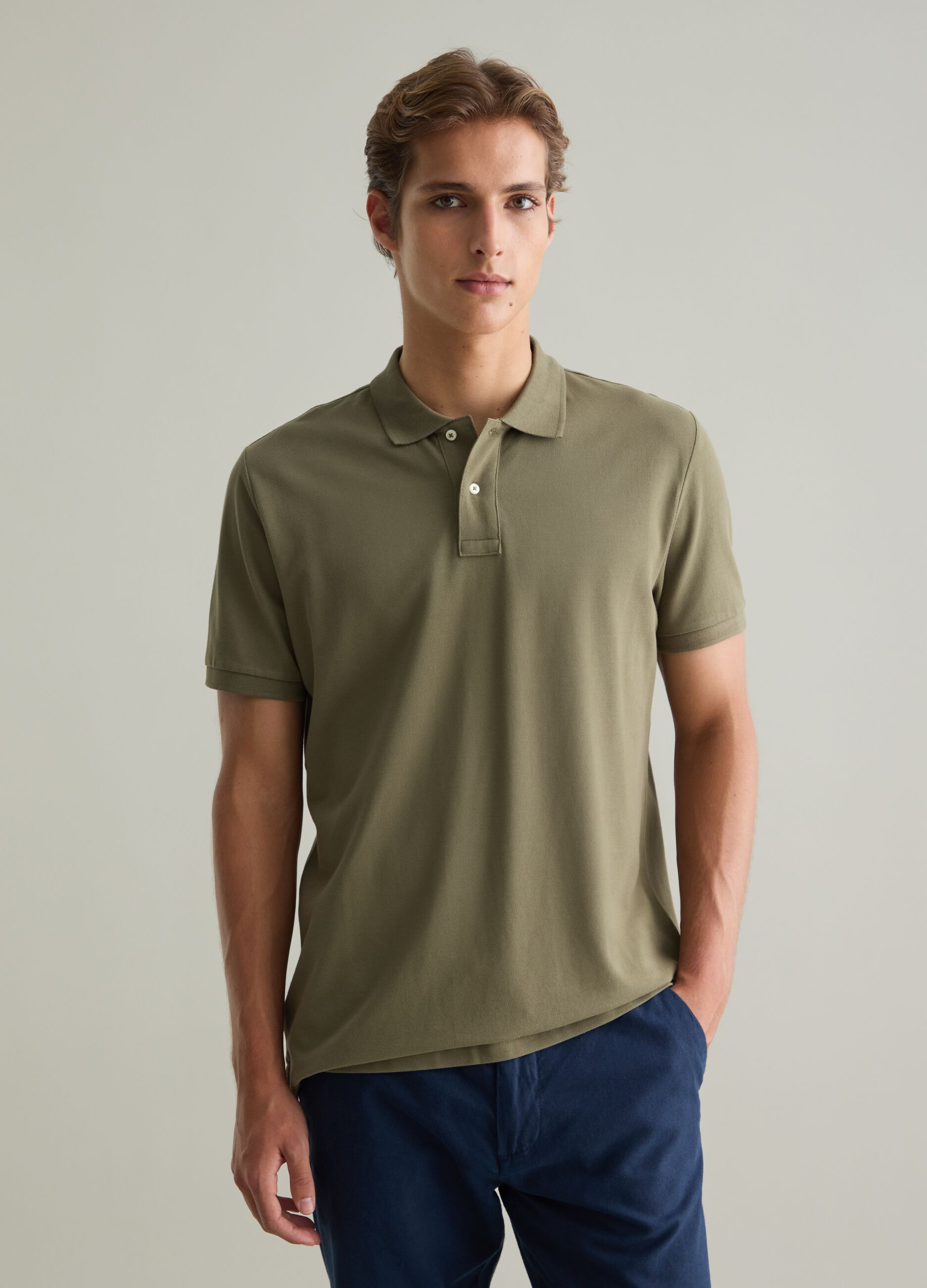 Polo da uomo in puro cotone Supima verde regular fit