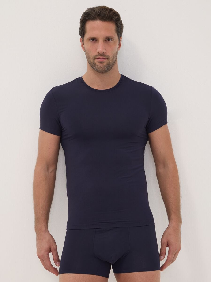 Blue stretch modal crew-neck T-shirt_0