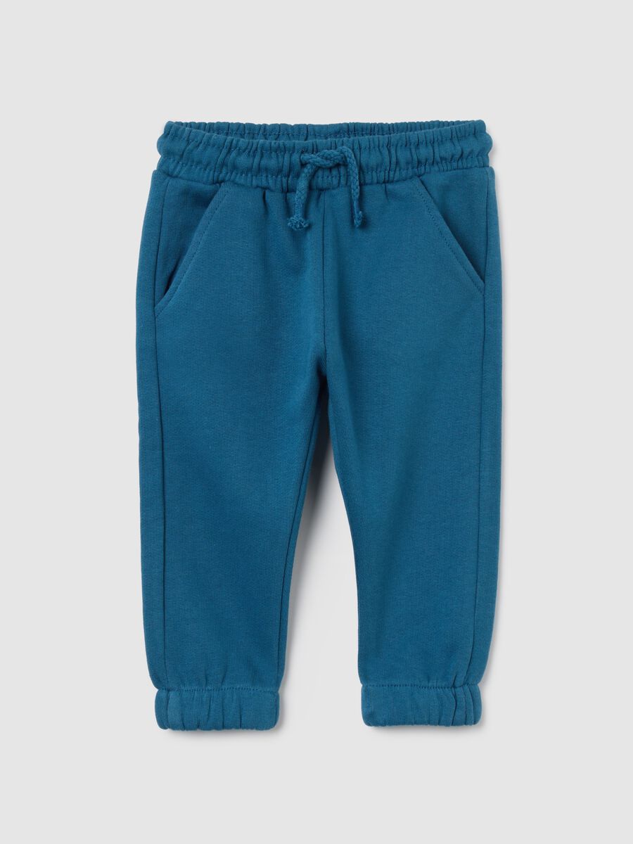 Pantaloni da bambino in puro cotone blu regular fit_0