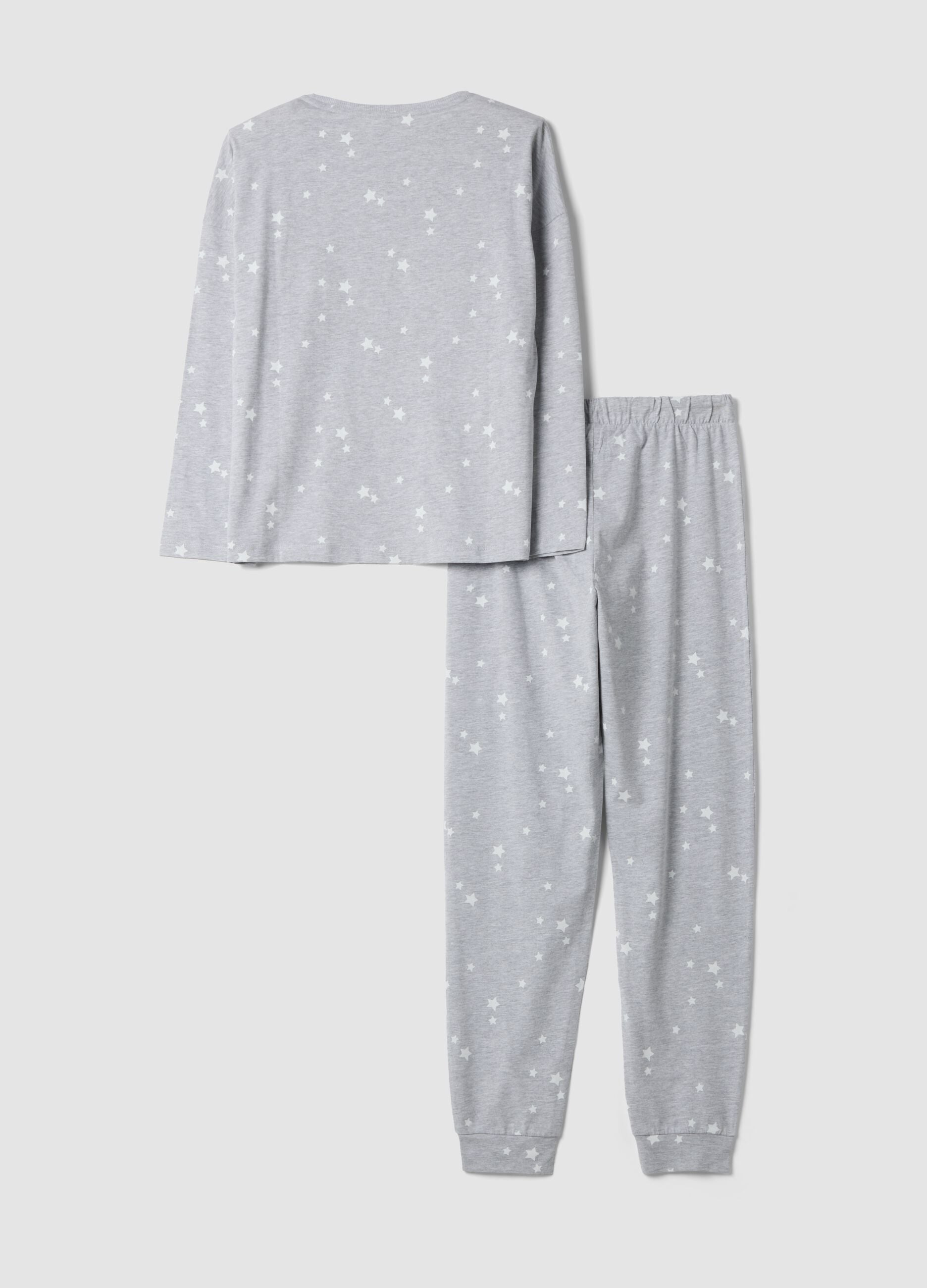 Grey crew-neck pyjamas in organic cotton and viscose blend