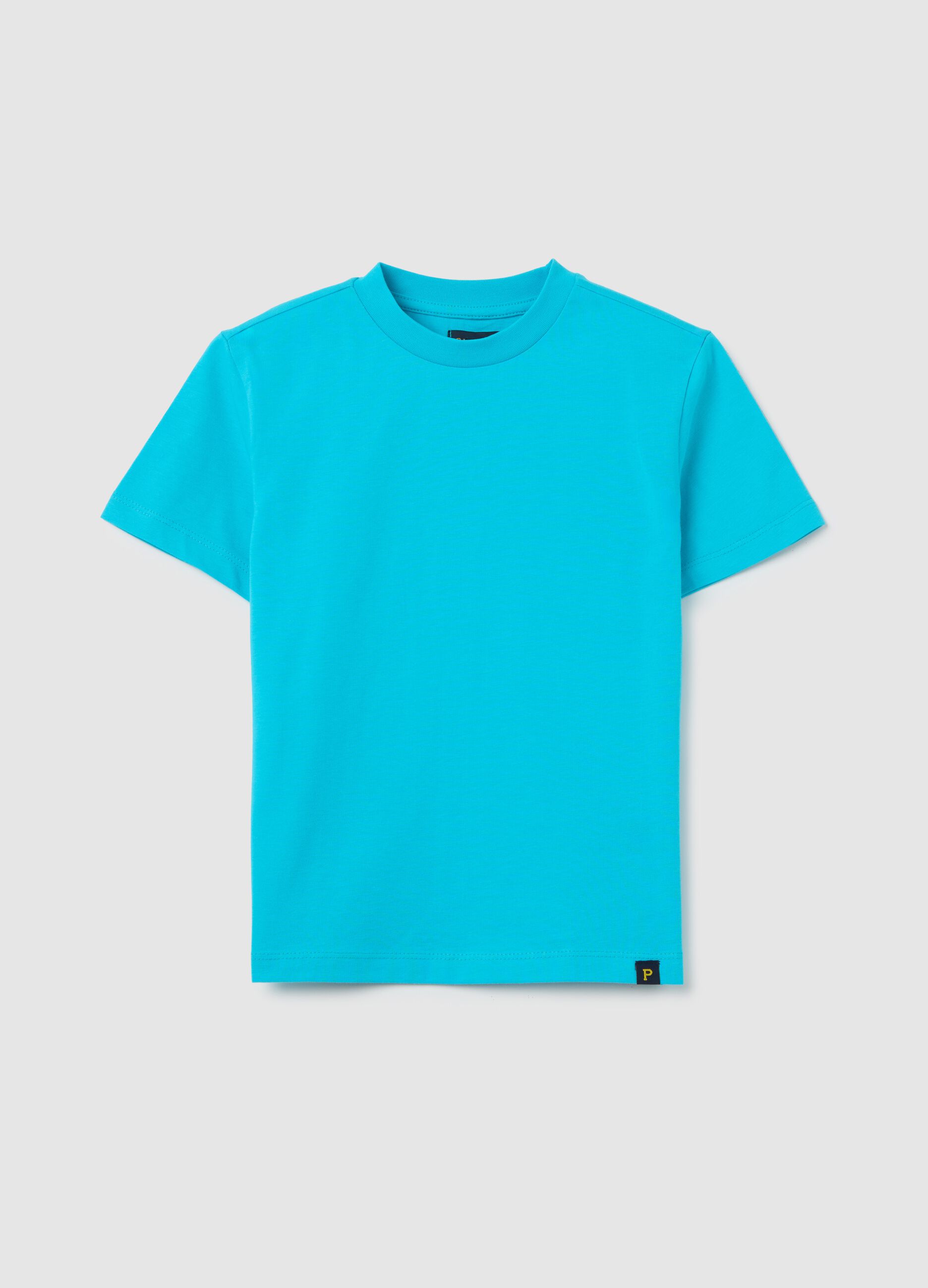 Light blue cotton T-shirt with round neck