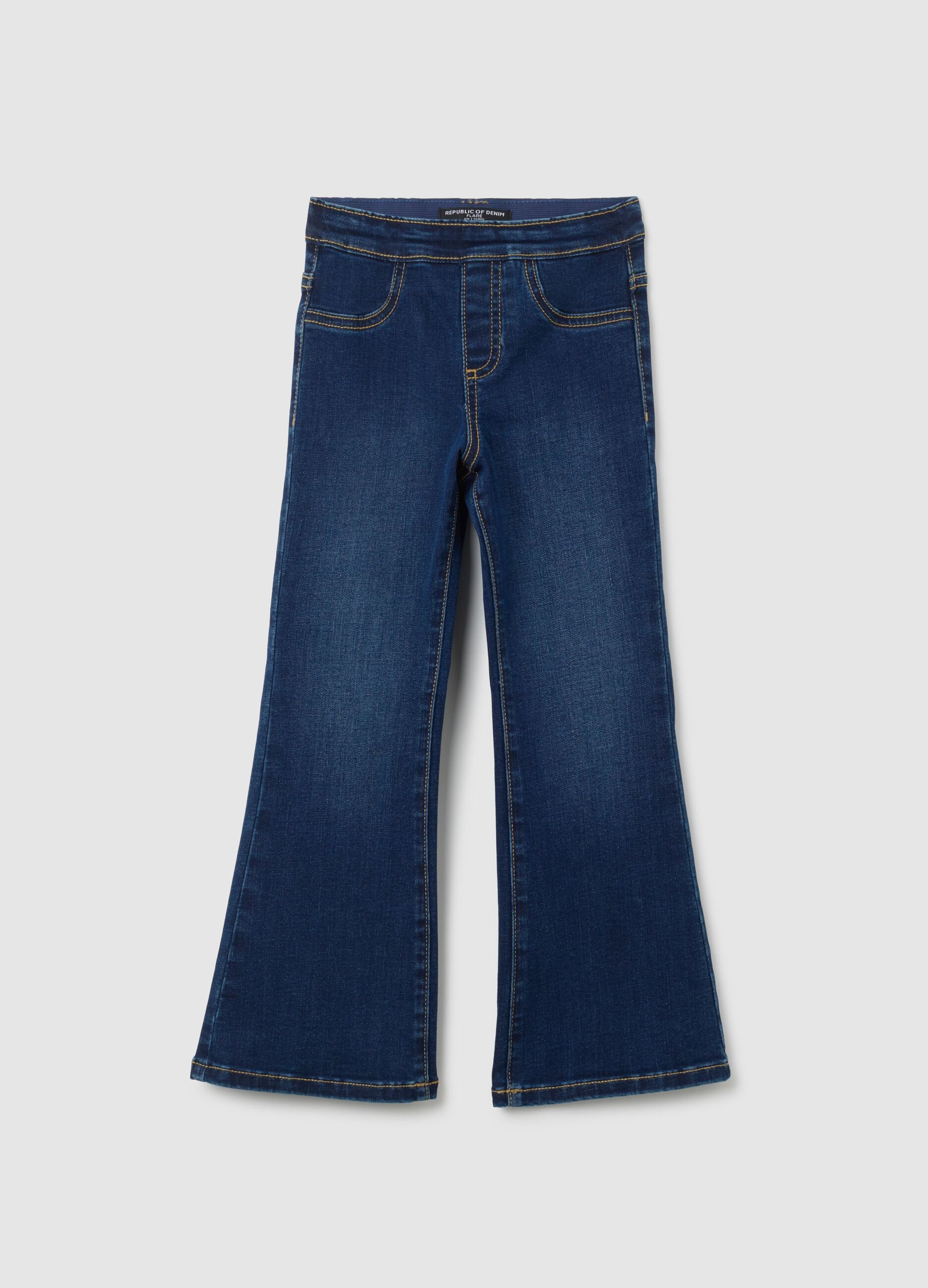 Jeggings da bambina in denim blu flare